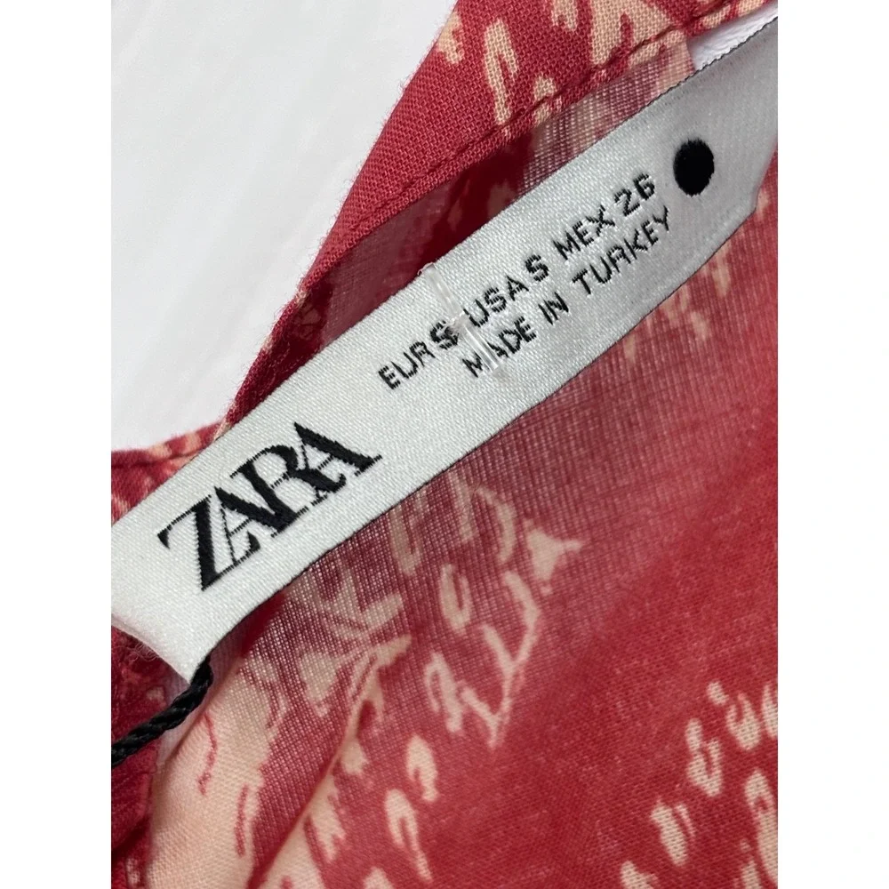 Zara The Jami Jumpsuit V-Neck Open Back Wide Leg Terracotta Print Small‎ NWT